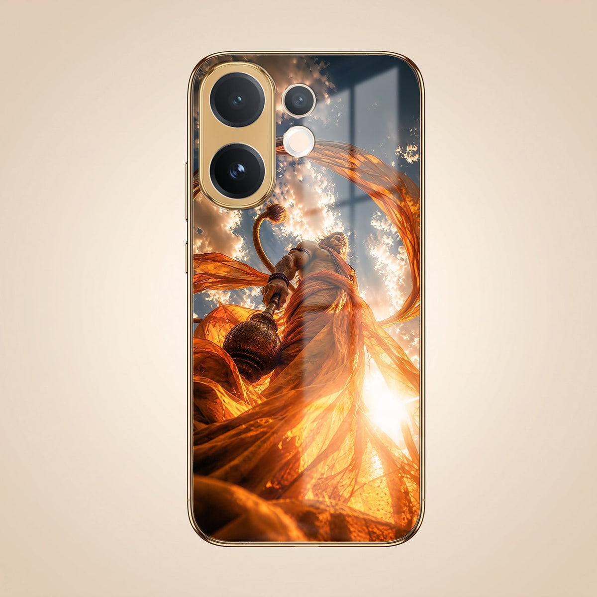 Vivo V60 5G Divine Hanuman Gold Electroplated Glass Phone Back Case