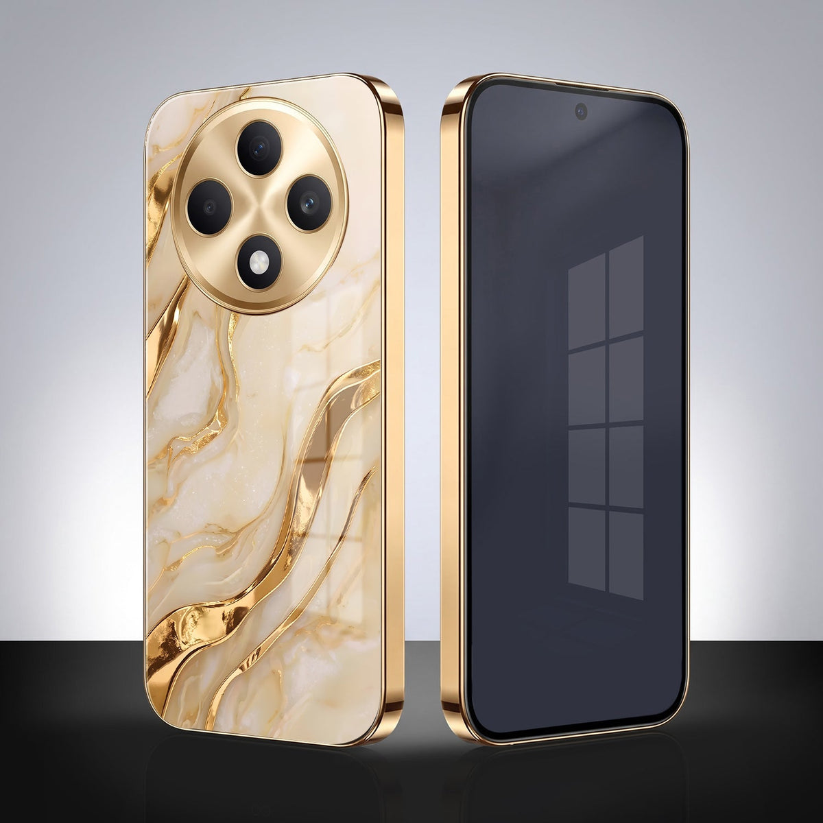 Oppo F27 Pro+ 5G Marvel Texture Gold Electroplated Glass Phone Back Case