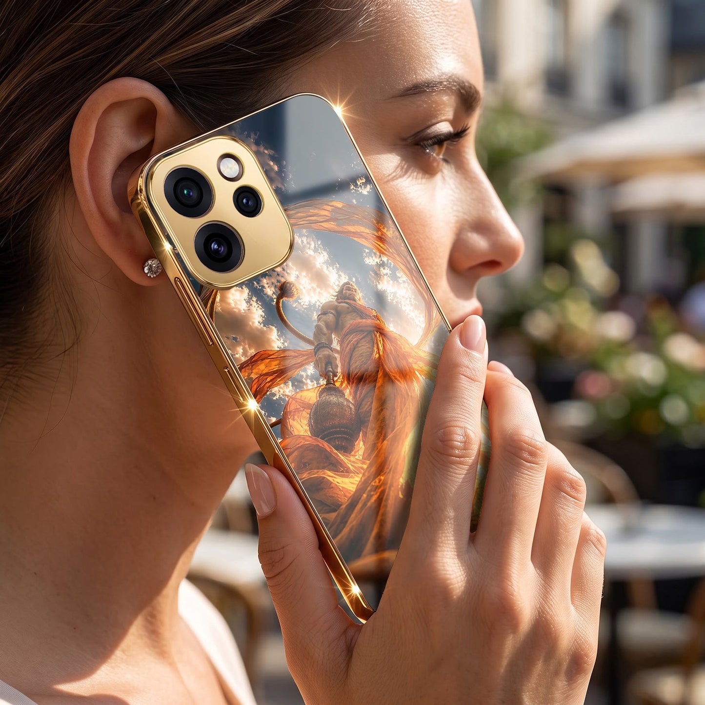 Oppo Reno 15 Pro Mini 5G Divine Hanuman Gold Electroplated Glass Phone Back Case