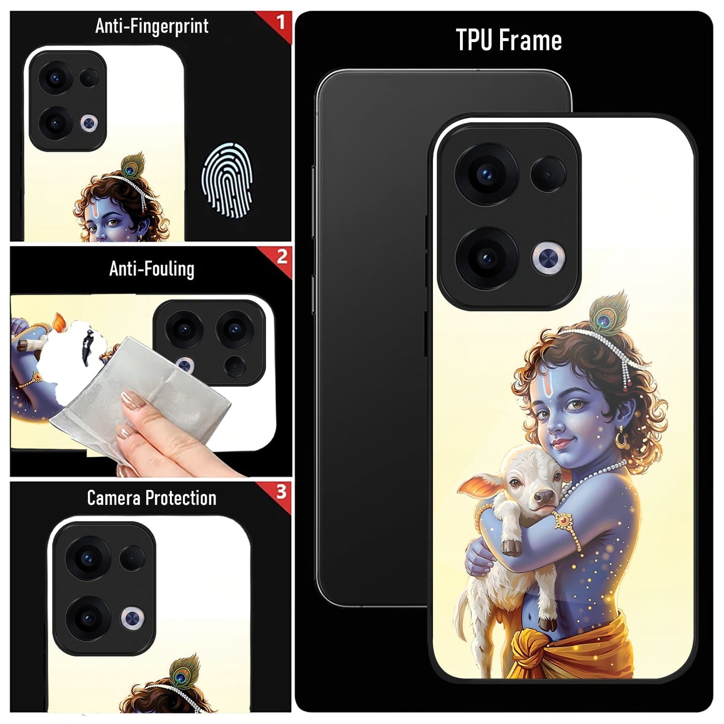Oppo Reno 13 5G Premium Acrylic Shockproof Glass Back Case (Cute Krishna )