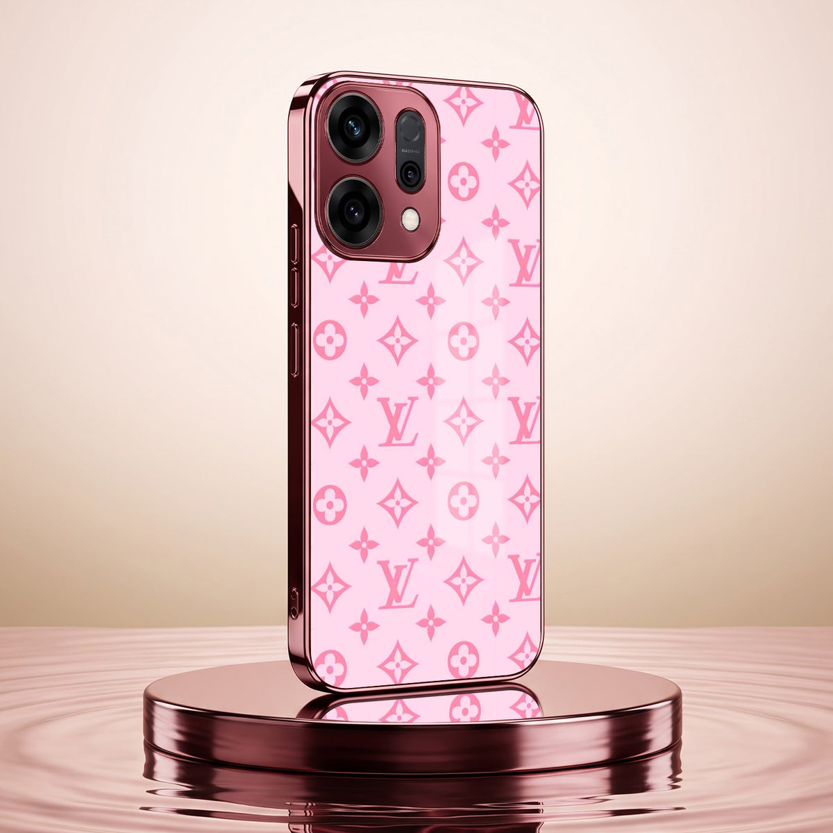 Oppo Reno 14 5G Luxury Monogram Pink Electroplated Glass Phone Back Case