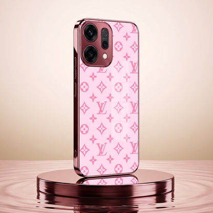 Oppo Reno 14 5G Luxury Monogram Pink Electroplated Glass Phone Back Case