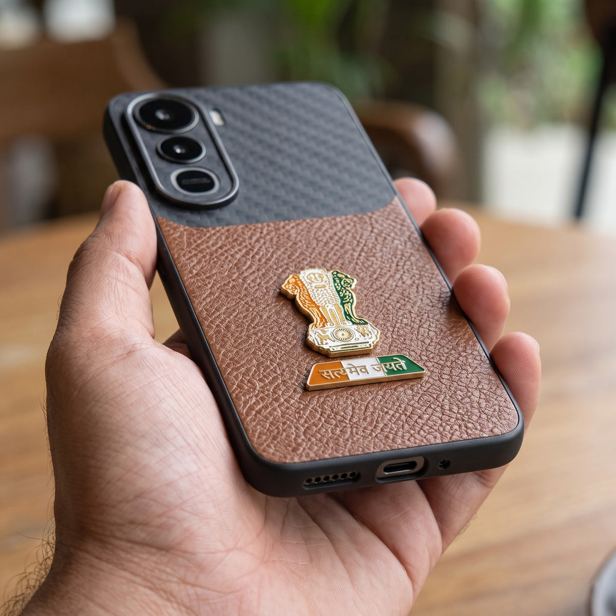 Vivo Y400 Pro 5G Tri-Color Satyamev Jayate Carbon Fiber Leather Hybrid Phone Case