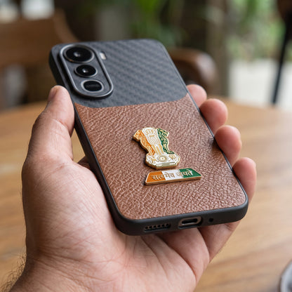 Vivo Y400 Pro 5G Tri-Color Satyamev Jayate Carbon Fiber Leather Hybrid Phone Case