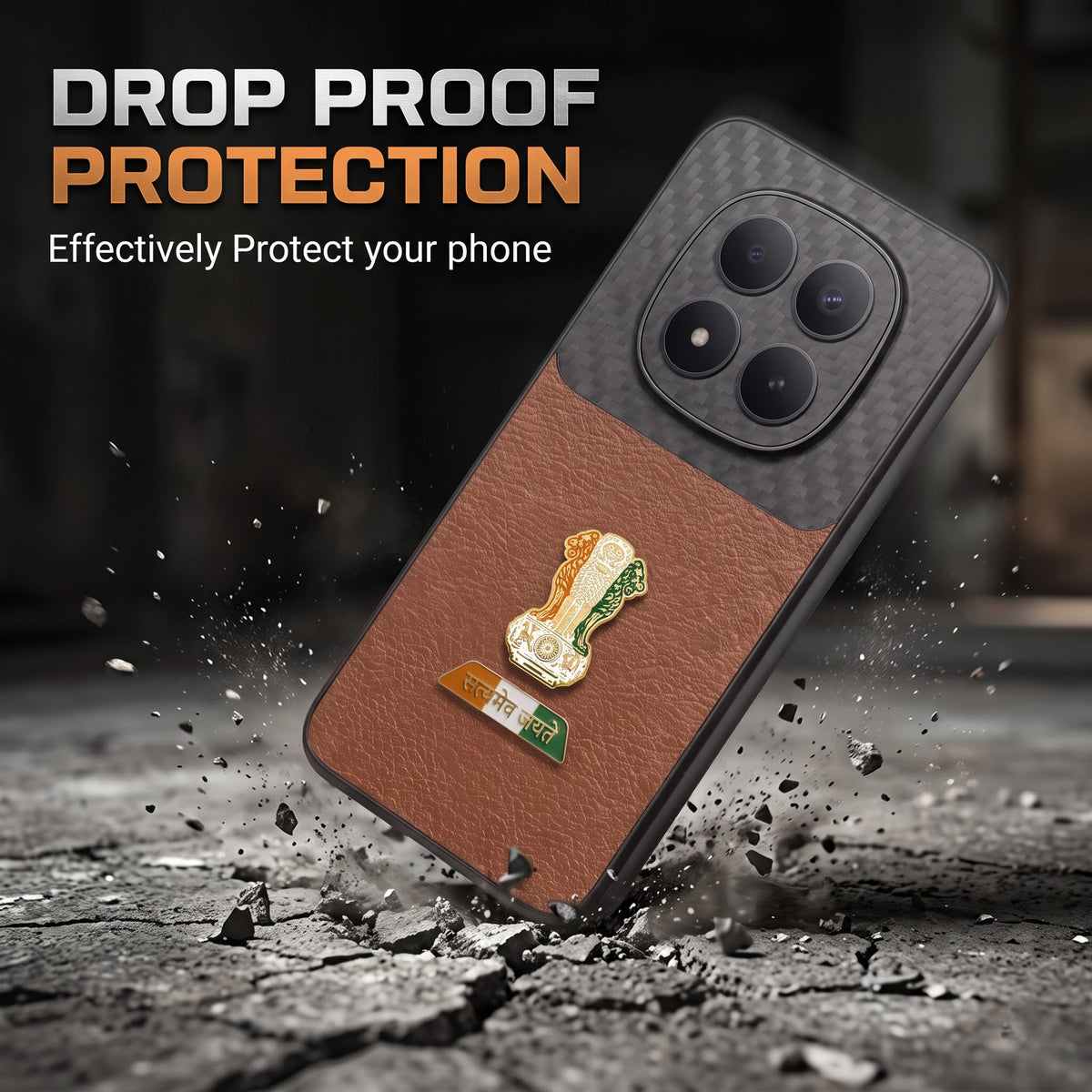 Redmi Note 15 Pro+ Tri-Color Satyamev Jayate Carbon Fiber Leather Hybrid Phone Case