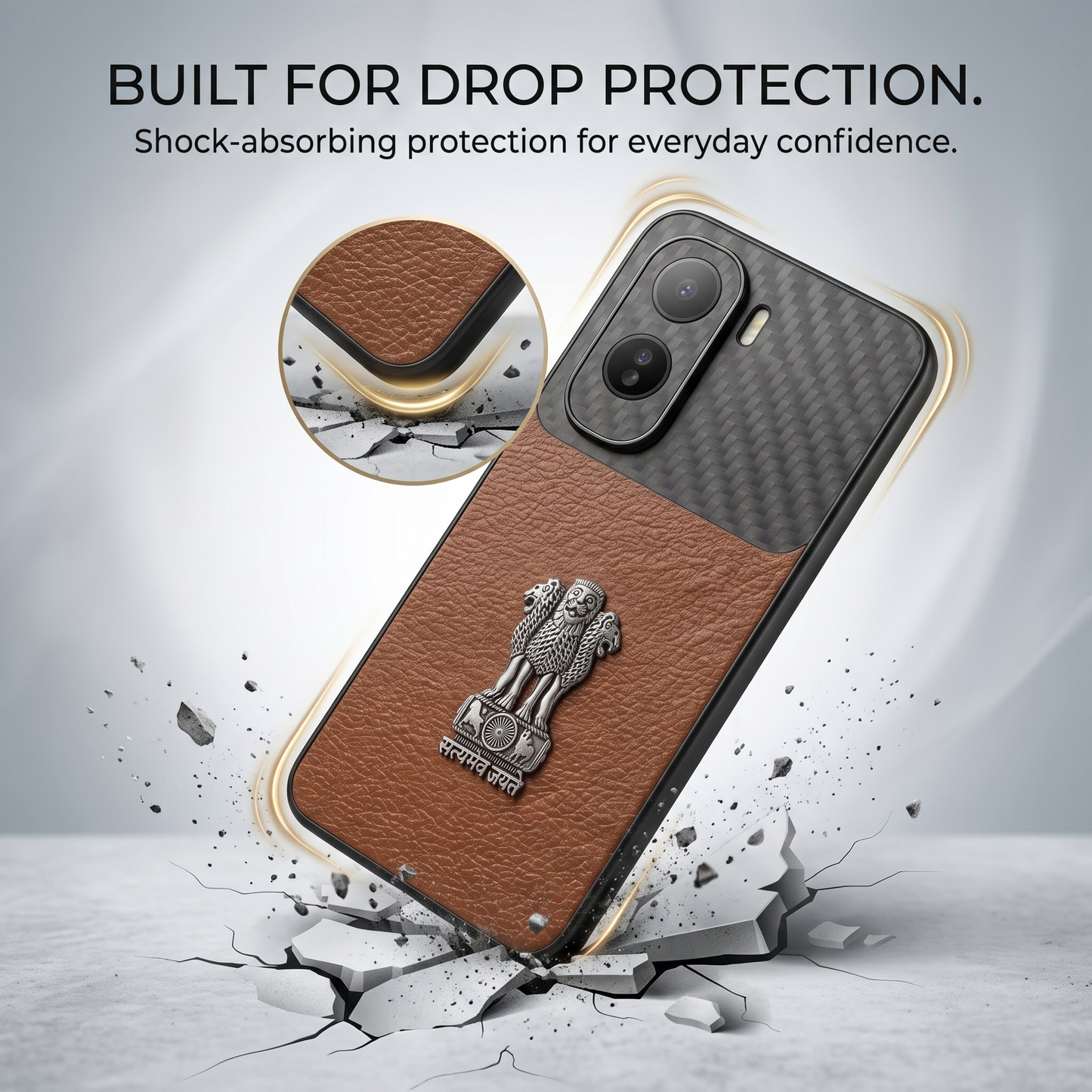 Vivo T5 Pro 5G Satyamev Jayate Carbon Fiber Leather Hybrid Phone Case