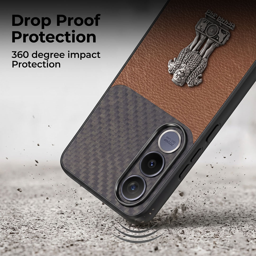 Vivo V70 FE 5G Satyamev Jayate Carbon Fiber Leather Hybrid Phone Case
