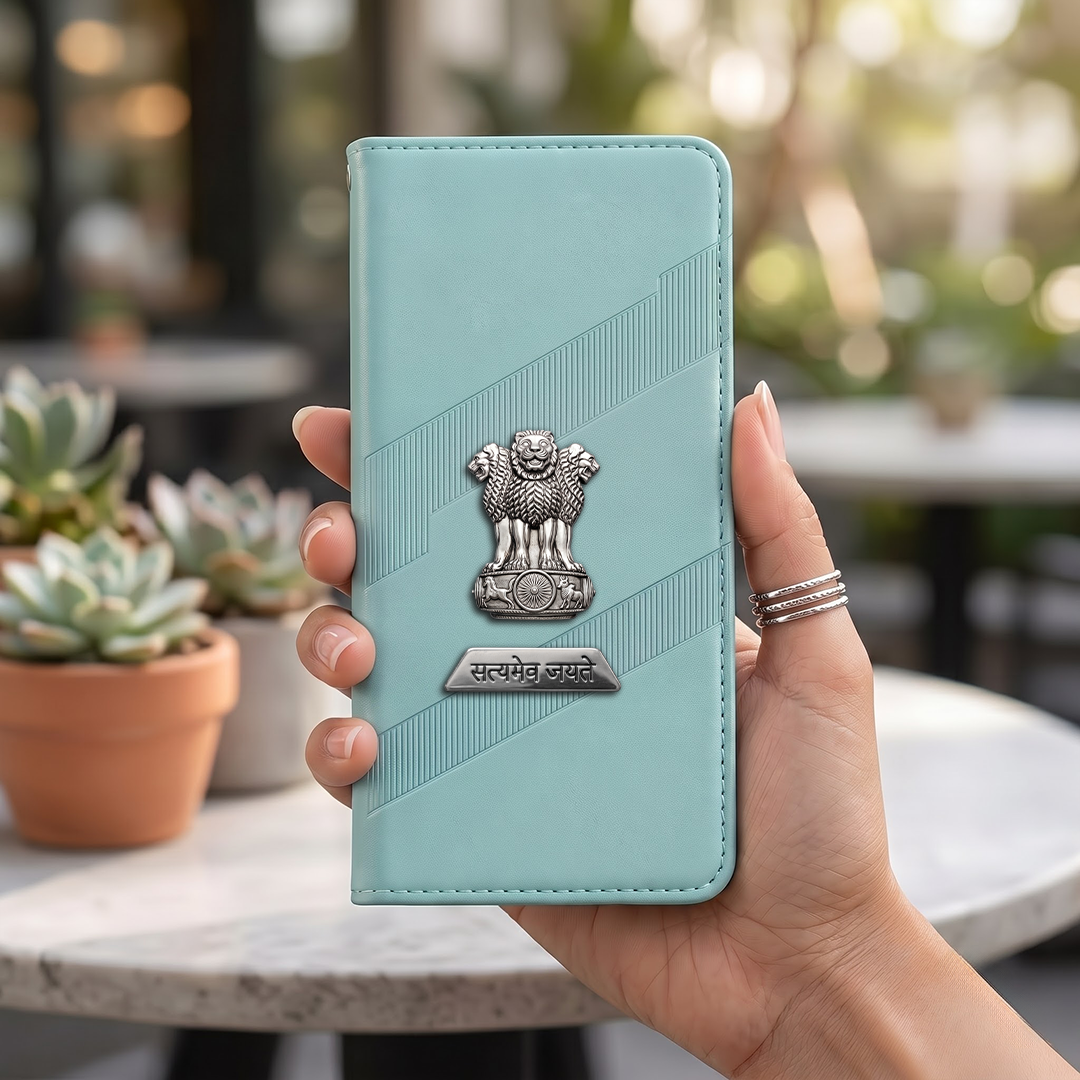Motorola Edge 60 Fusion 5G Metal Satyamev Jayate 2-in-1 Emblem Magnetic Flip Wallet Case