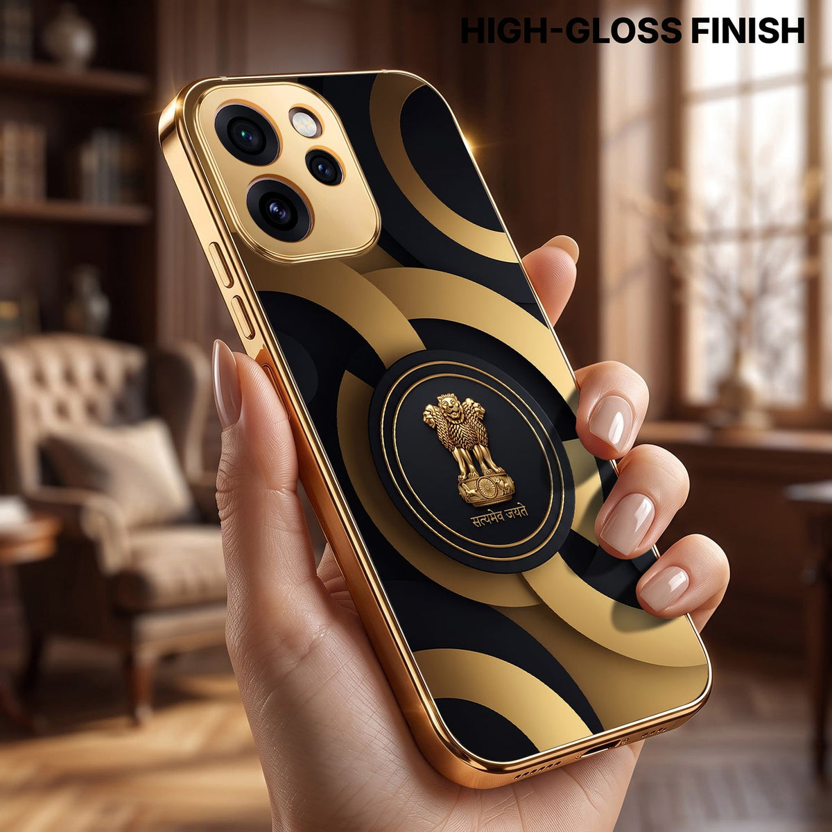 Oppo Reno 15 Pro Mini 5G Royal Emblem Gold Electroplated Glass Phone Back Case