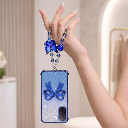 Vivo V60e 5G Luxury Shimmer Airbag Bow Stand Case with Charm Strap