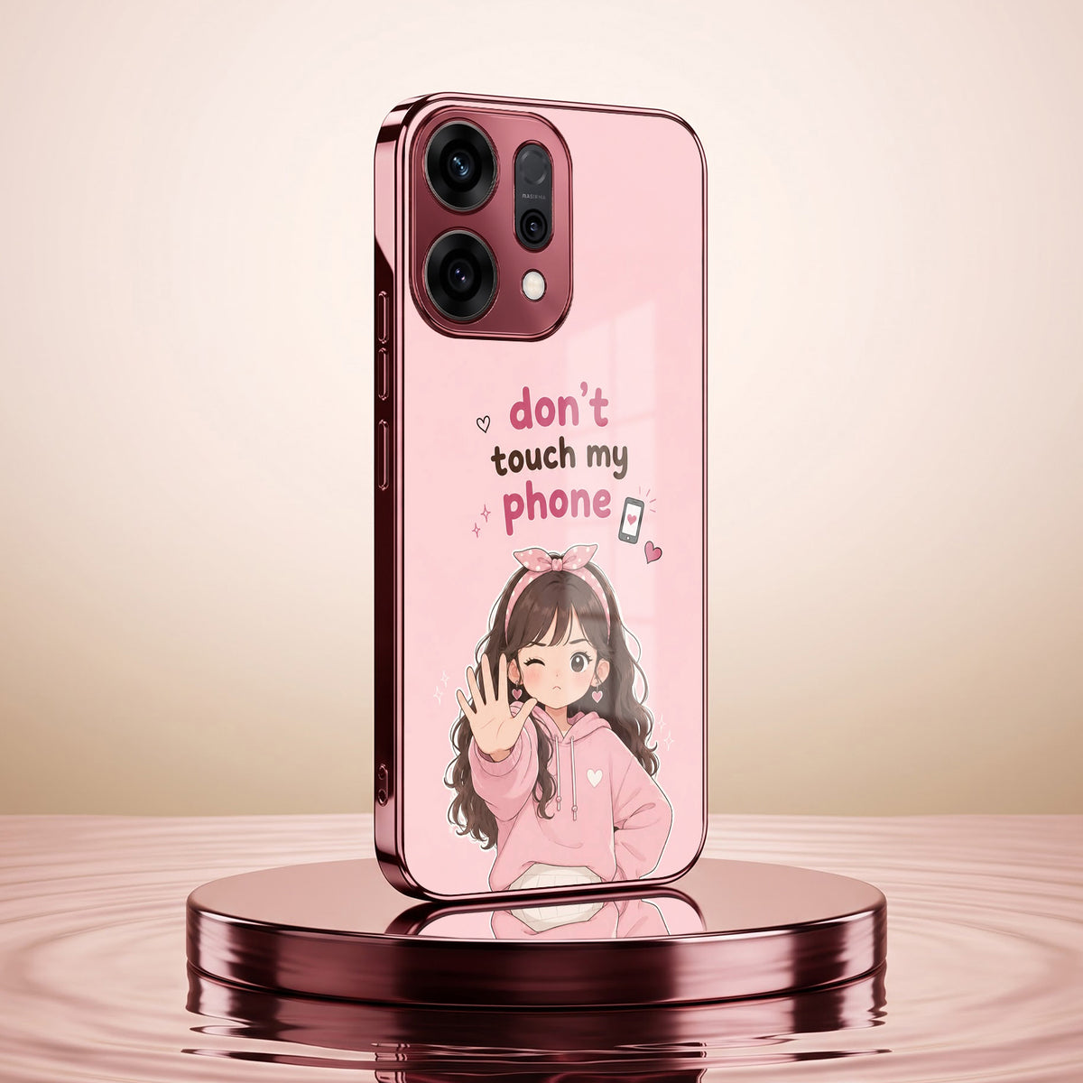 Oppo Reno 14 5G Luxury Anime Girl Pink Electroplated Glass Phone Back Case