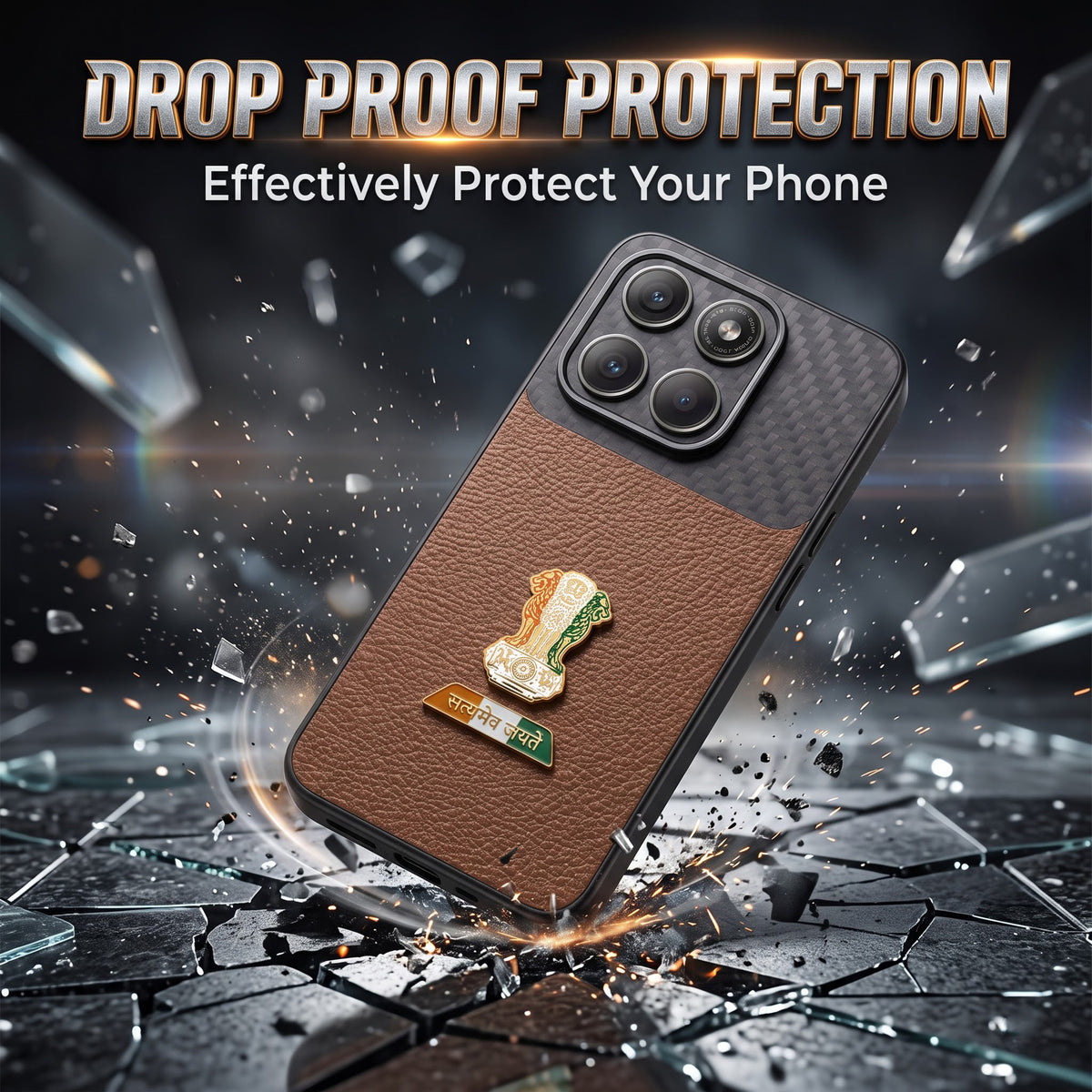 Motorola Edge 60 Pro 5G Tri-Color Satyamev Jayate Carbon Fiber Leather Hybrid Phone Case