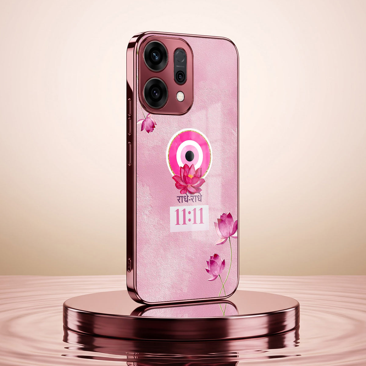 Oppo Reno 14 5G Luxury Radhe Radhe 11:11 Pink Electroplated Glass Phone Back Case