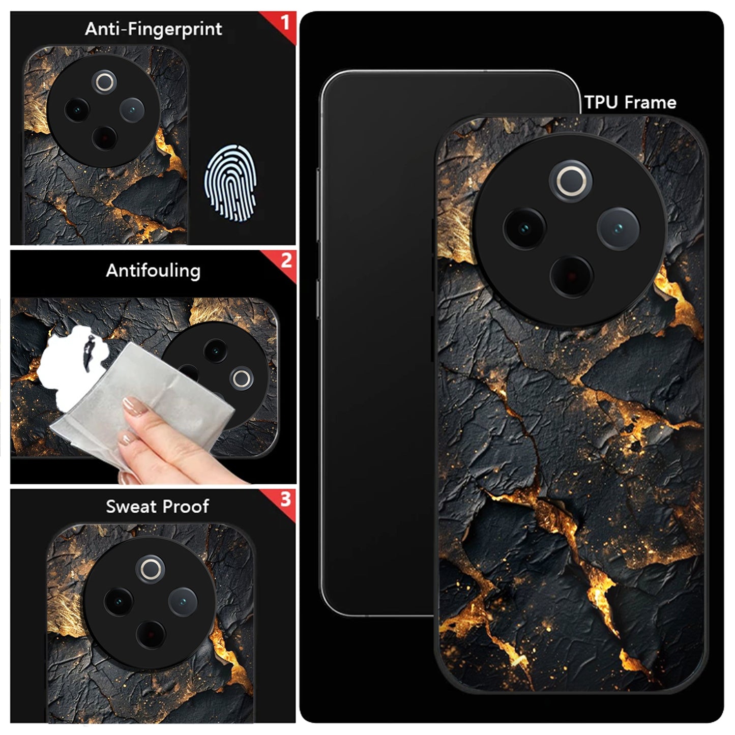 Vivo T4 5G Premium Acrylic Shockproof Glass Back Case (Volcanic Gold)