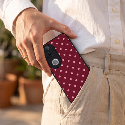 Vivo V50 5G Aesthetic Wine Red & Blush Pink Polka Dot Acrylic Back Cover