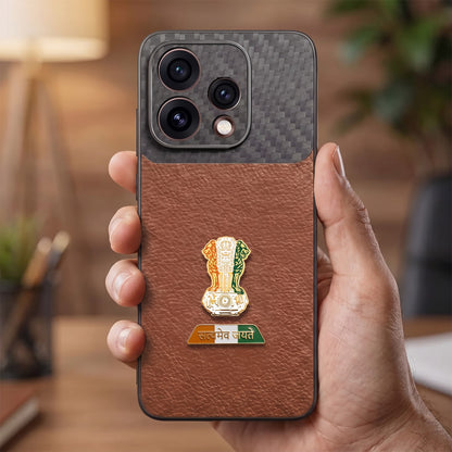 Oppo Reno 15 5G Tri-Color Satyamev Jayate Carbon Fiber Leather Hybrid Phone Case