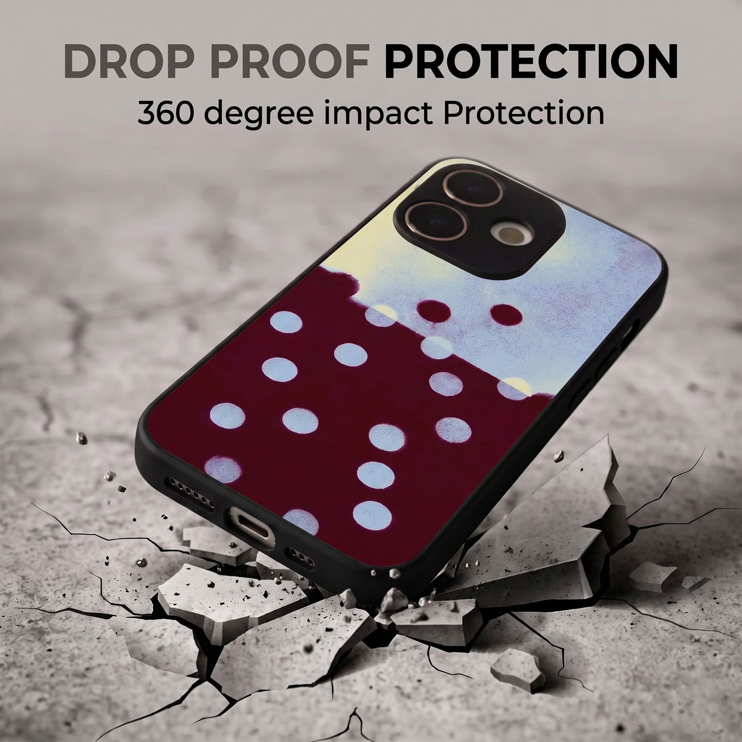 Oppo A5 Pro 5G Aesthetic Maroon & Light Blue Polka Dot Acrylic Back Cover