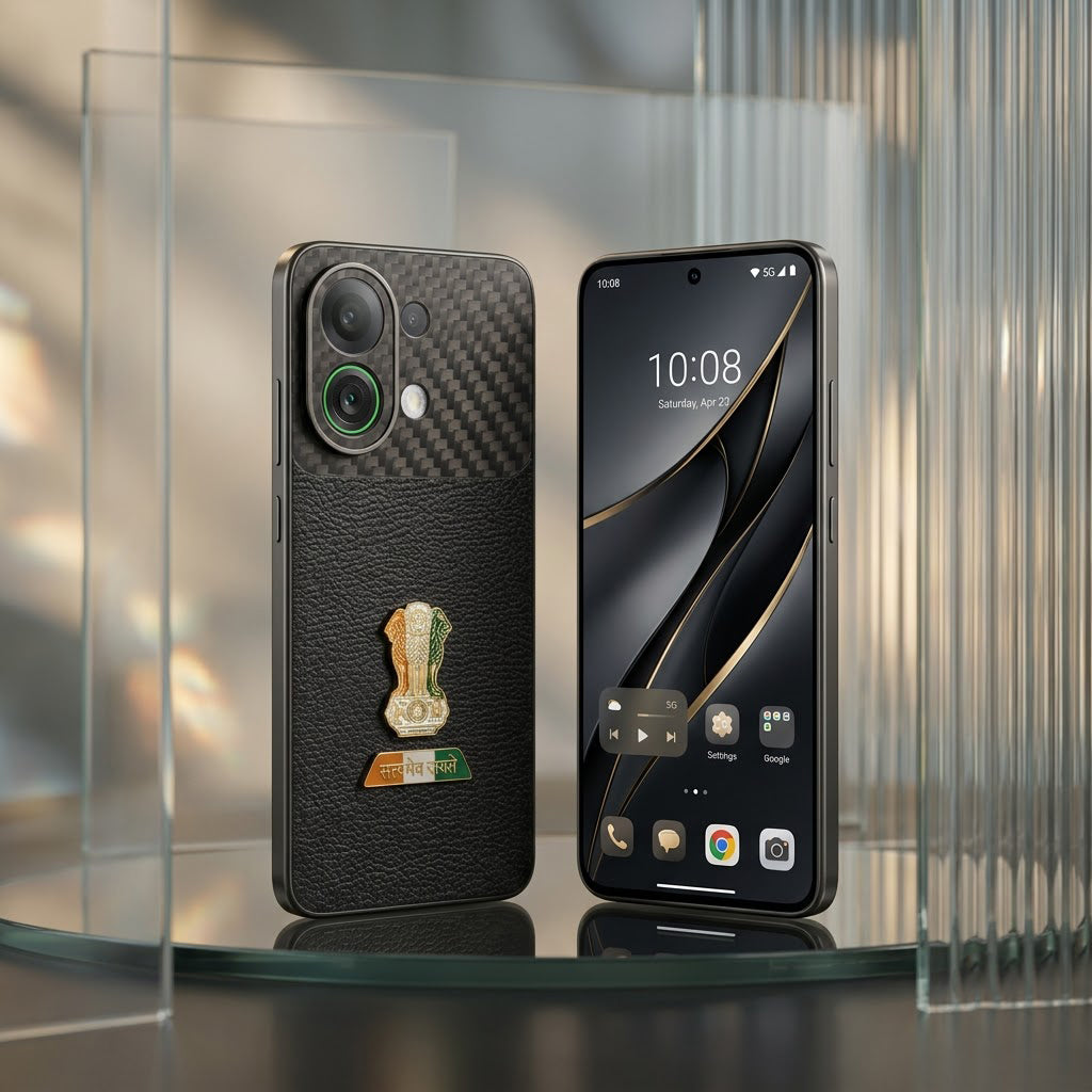 Oppo K13 Turbo 5G Tri-Color Satyamev Jayate Carbon Fiber Leather Hybrid Phone Case