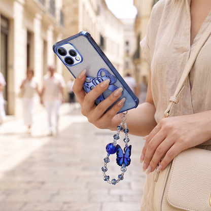 Oppo Reno 15 5G Luxury Shimmer Airbag Bow Stand Case with Charm Strap
