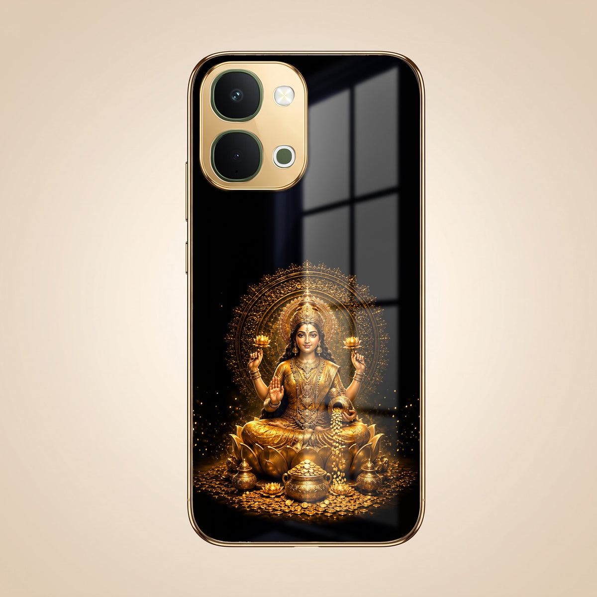 Vivo T5x 5G Golden Maa Lakshmi Gold Electroplated Glass Phone Back Case
