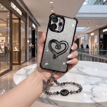 Vivo V70 5G Luxury Shimmer Airbag Heart Stand Case with Charm Strap