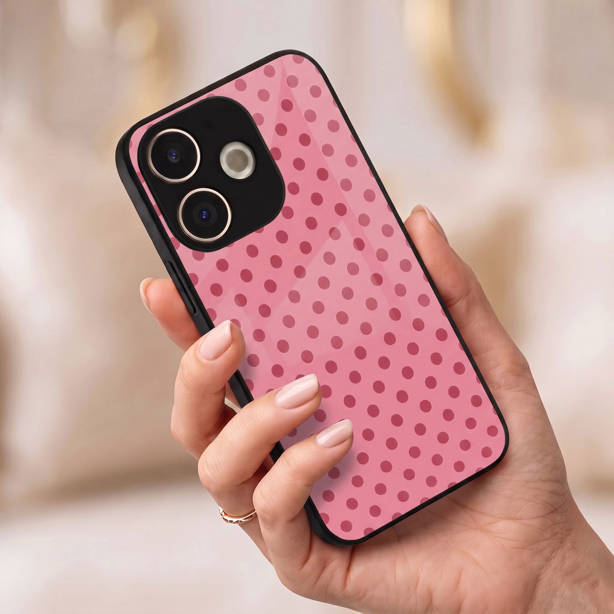 Oppo A5 Pro 5G Aesthetic Pink & Rose Polka Dot Acrylic Back Cover