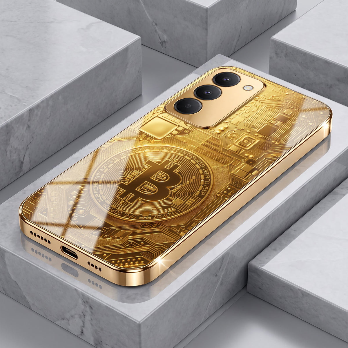 Redmi 15 5G Bitcoin Gold Electroplated Glass Phone Back Case