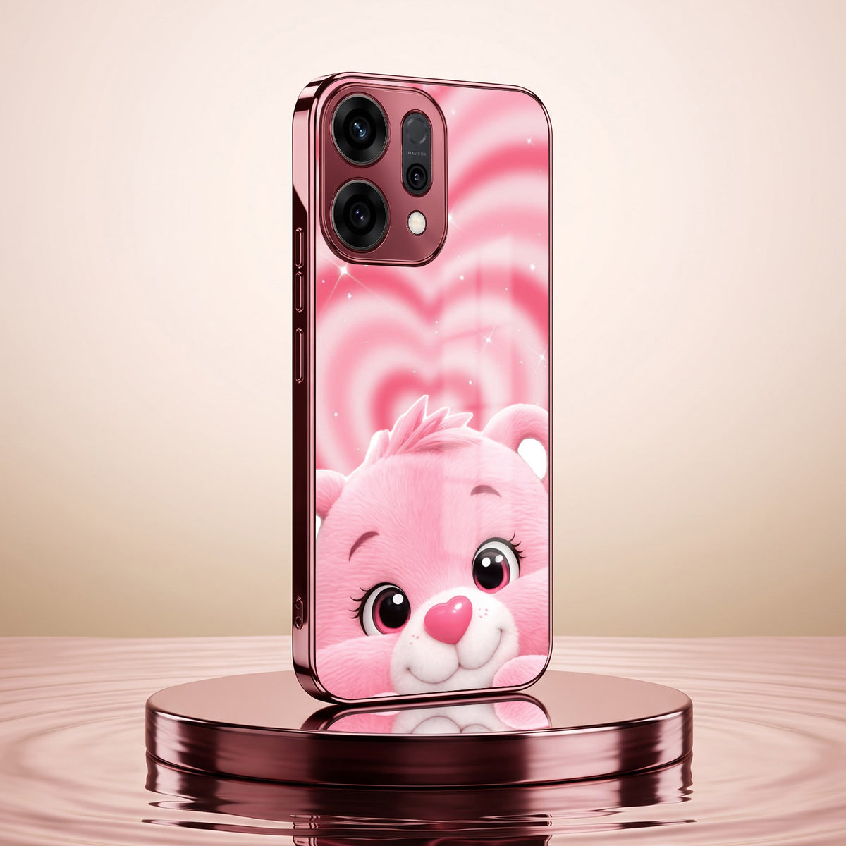 Oppo Reno 14 5G Luxury Cute Teddy Pink Electroplated Glass Phone Back Case