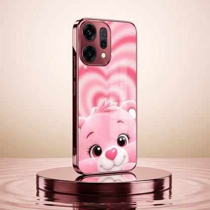 Oppo Reno 14 5G Luxury Cute Teddy Pink Electroplated Glass Phone Back Case