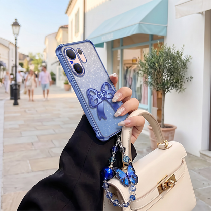 Vivo V60 5G Luxury Shimmer Airbag Bow Stand Case with Charm Strap