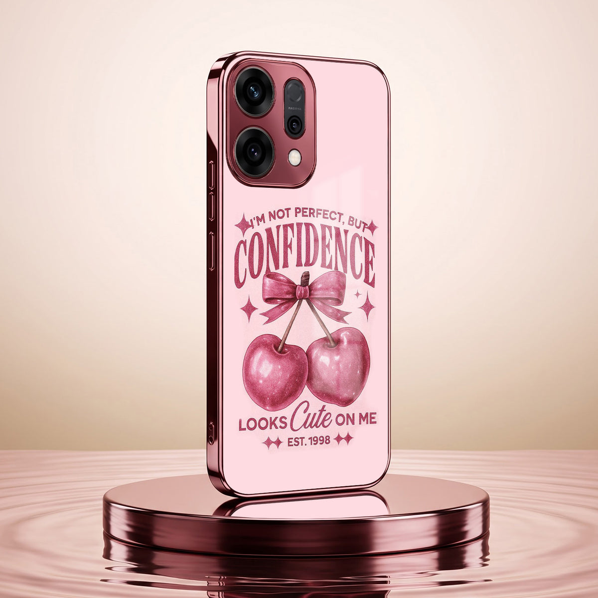 Oppo Reno 14 5G Luxury Cherry Bow Pink Electroplated Glass Phone Back Case