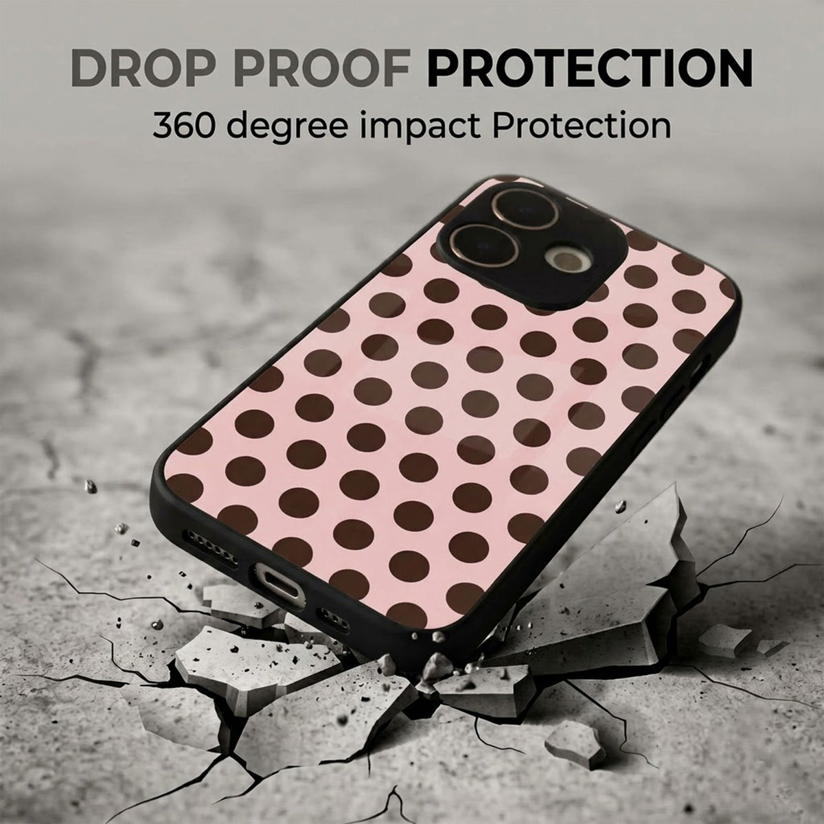 Oppo A5 Pro 5G Aesthetic Pink & Dark Brown Polka Dot Acrylic Back Cover