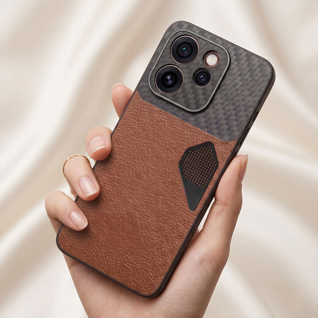 Oppo Reno 15 Pro Mini 5G Carbon Fiber Heat Dissipation Leather Hybrid Phone Case