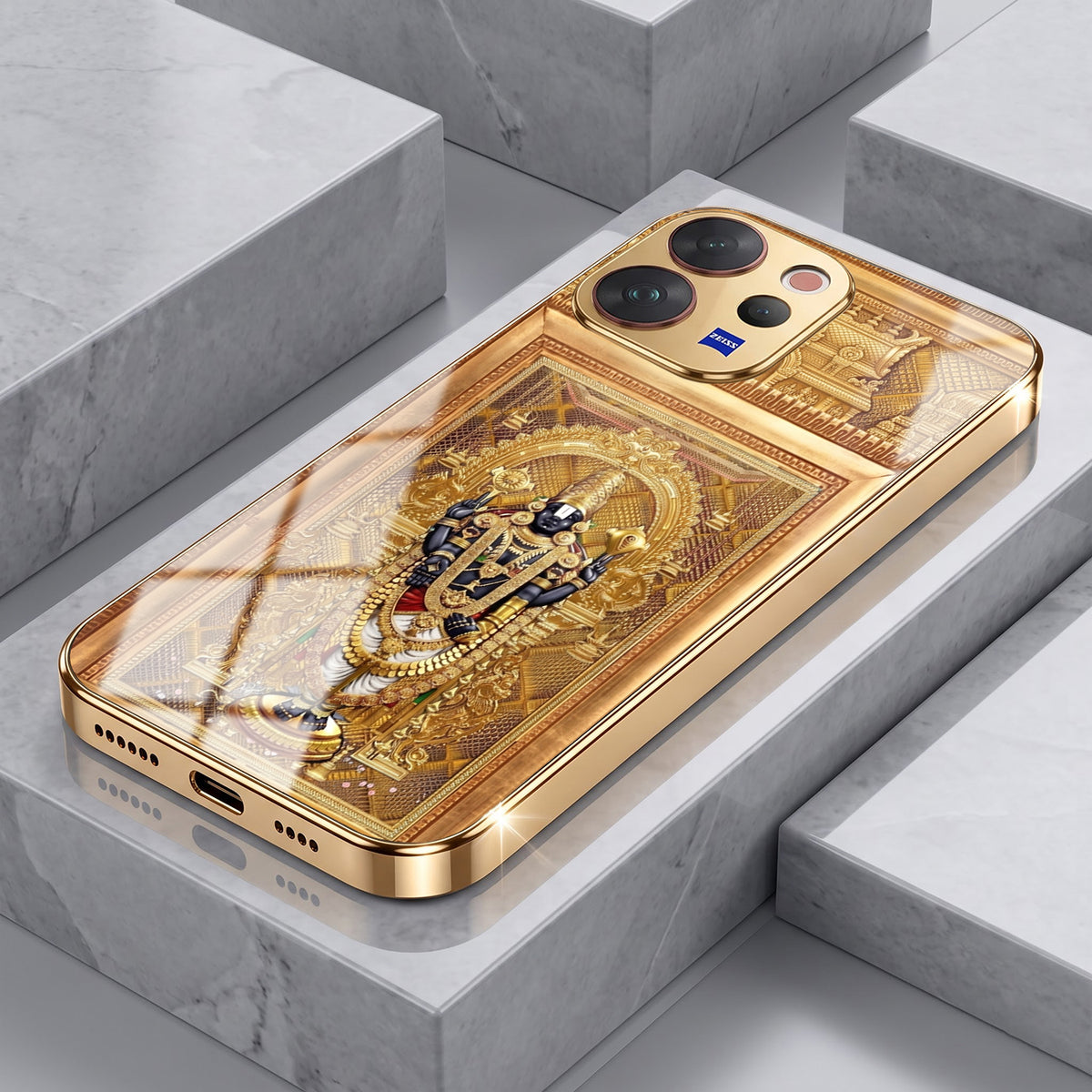 Vivo V70 5G Premium Heritage Gold Electroplated Glass Phone Back Case