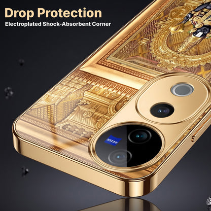 Vivo V40 Pro 5G Premium Heritage Gold Electroplated Glass Phone Back Case