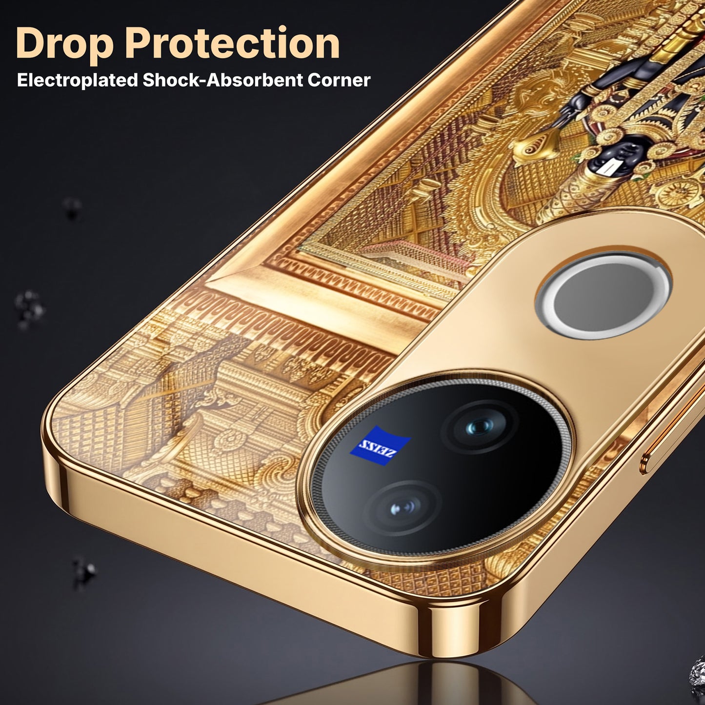 Vivo V50 5G Premium Heritage Gold Electroplated Glass Phone Back Case