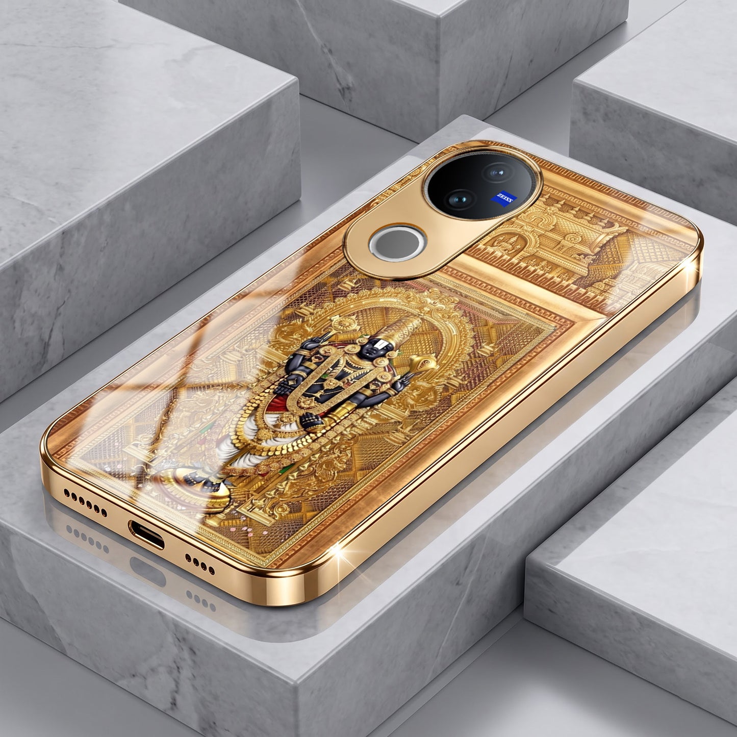 Vivo V50 5G Premium Heritage Gold Electroplated Glass Phone Back Case