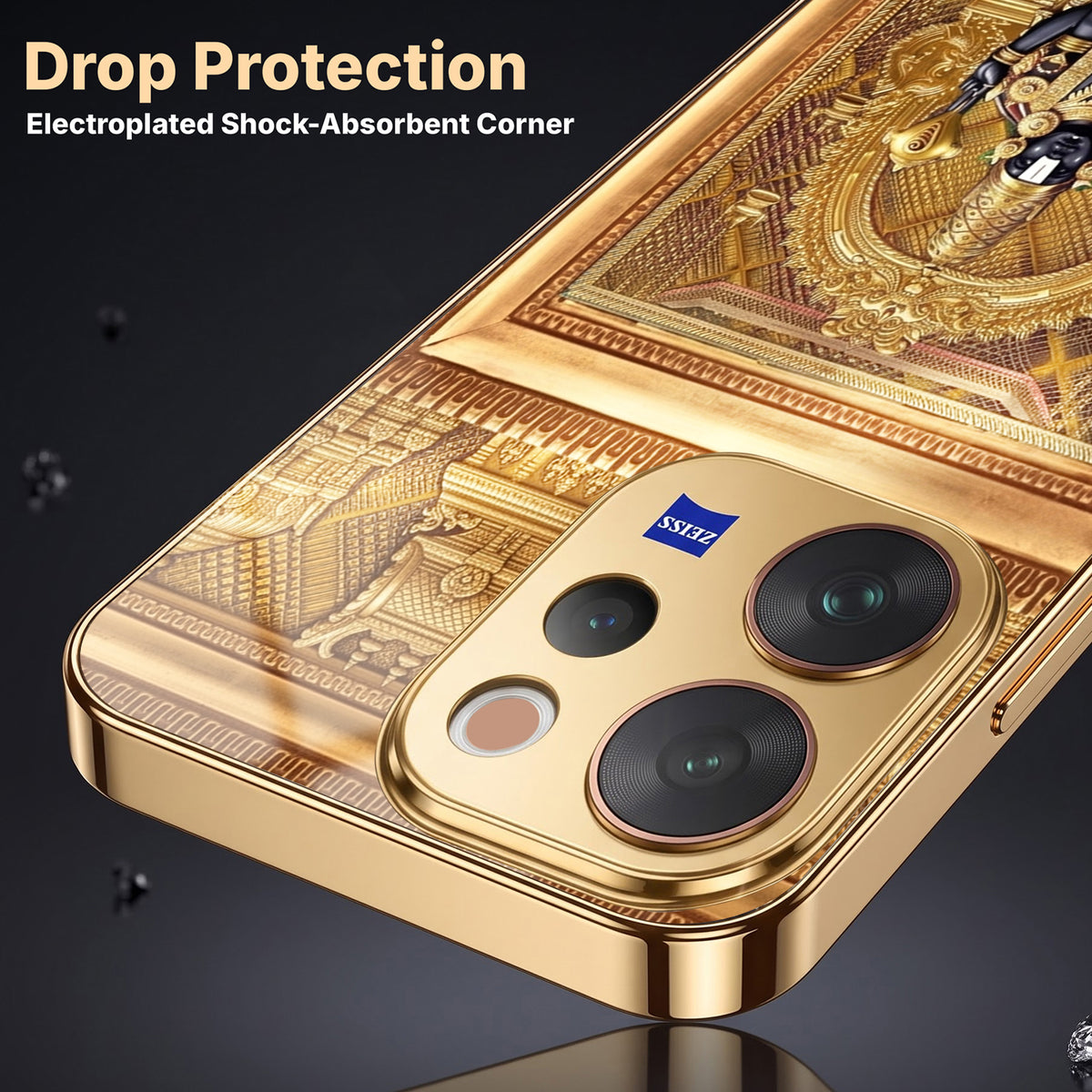 Vivo V70 5G Premium Heritage Gold Electroplated Glass Phone Back Case