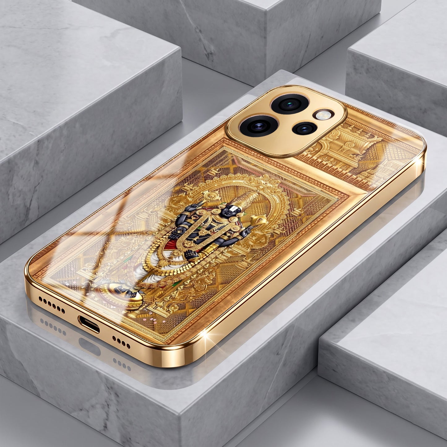Oppo Reno 15 Pro Mini 5G Premium Heritage Gold Electroplated Glass Phone Back Case