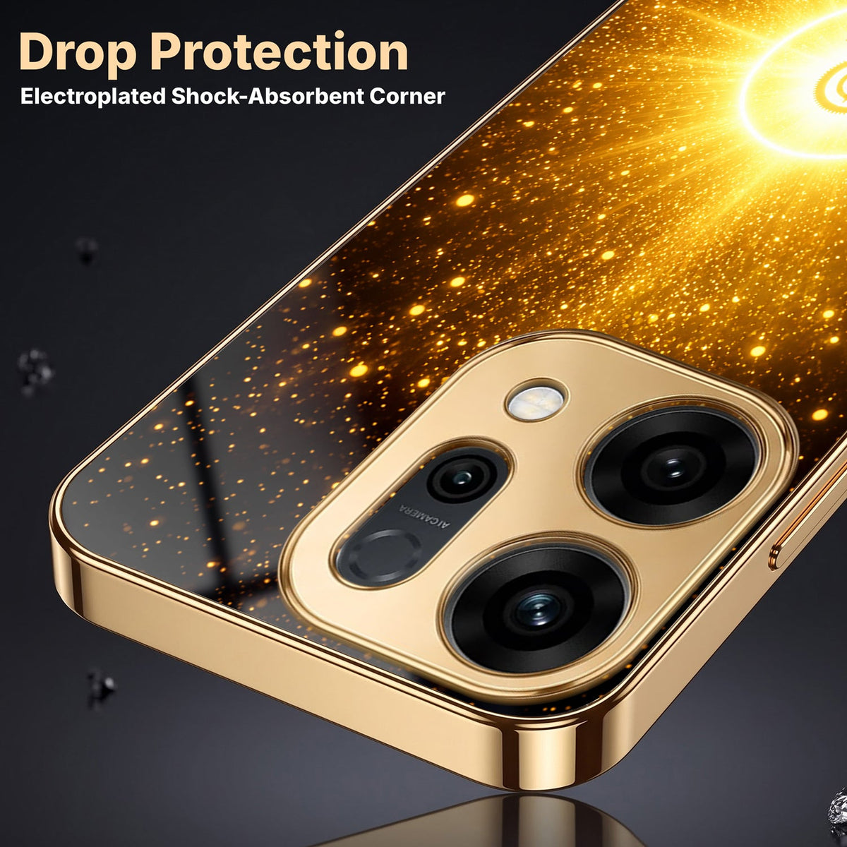 Oppo Reno 14 5G Lakshmi Sacred Gold Electroplated Glass Phone Back Case