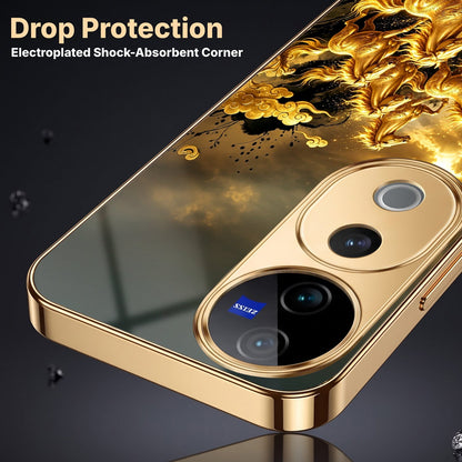 Vivo V40 Pro 5G Celestial Seven Horses Gold Electroplated Glass Phone Back Case
