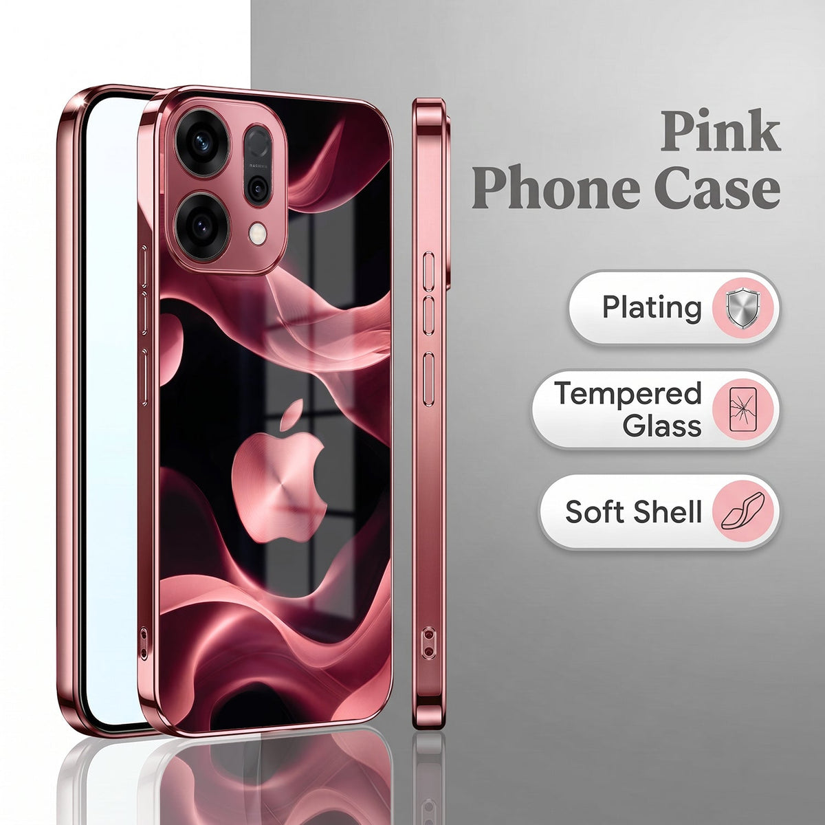 Oppo Reno 14 5G Luxury Wave Pink Electroplated Glass Phone Back Case