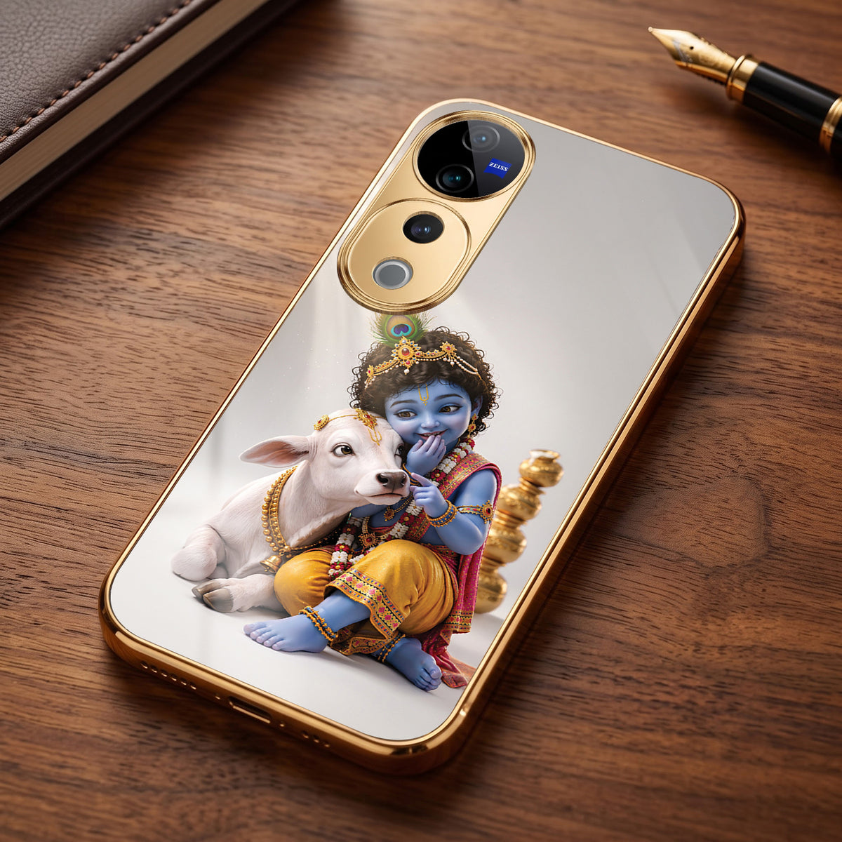 Vivo V40 Pro 5G Bal Krishna Blessings Gold Electroplated Glass Phone Back Case