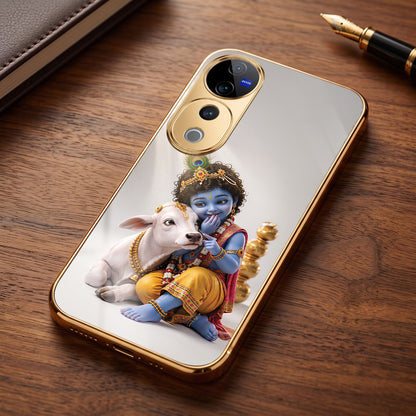 Vivo V40 Pro 5G Bal Krishna Blessings Gold Electroplated Glass Phone Back Case