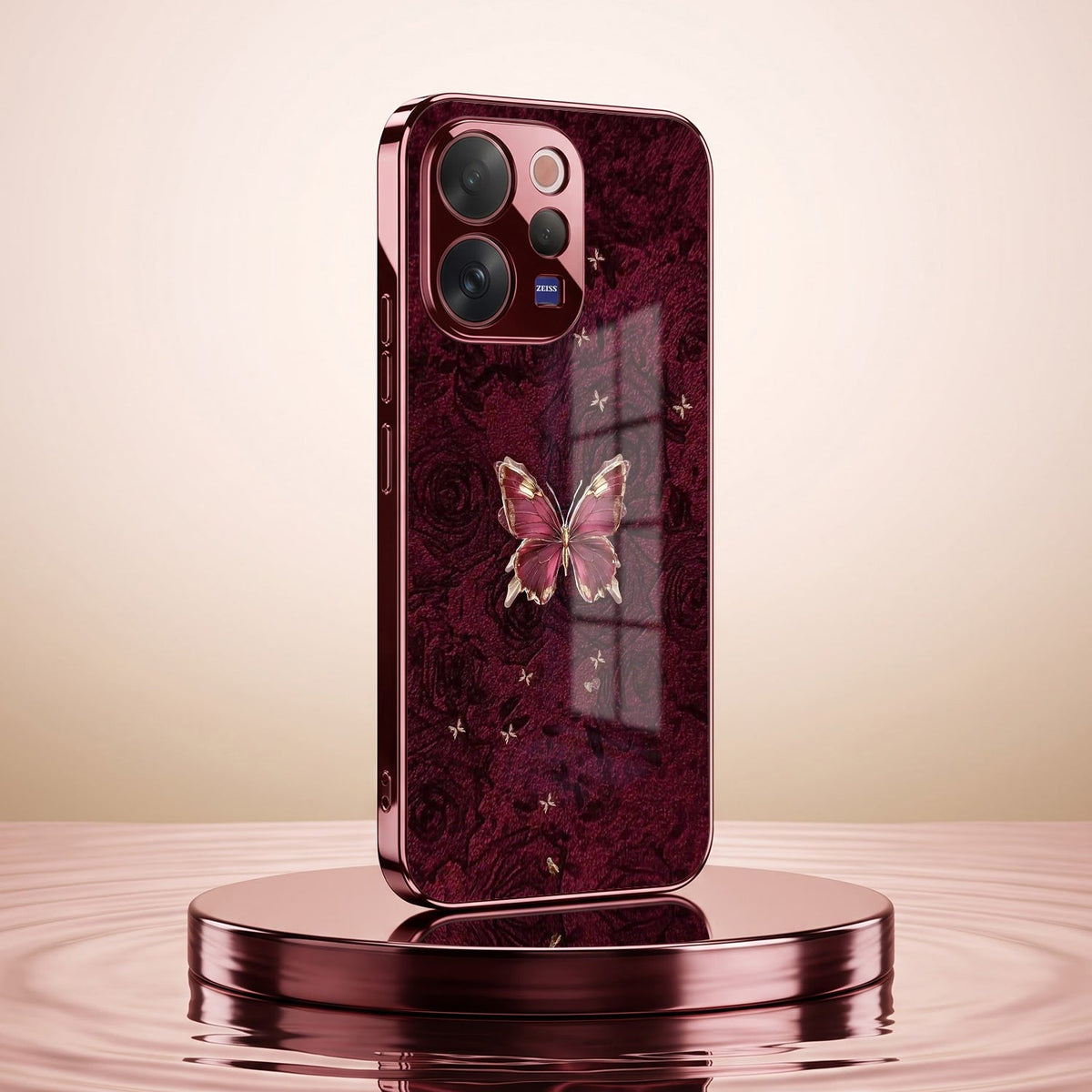 Vivo V70 5G Butterfly Burgundy Electroplated Glass Back Case