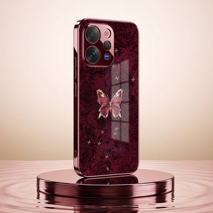 Vivo V70 5G Butterfly Burgundy Electroplated Glass Back Case