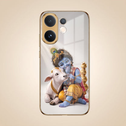 Vivo V60 5G Bal Krishna Blessings Gold Electroplated Glass Phone Back Case
