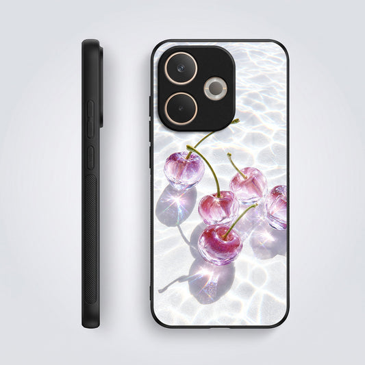Oppo A5 Pro 5G Purple Transparent Cherry Acrylic Glass Back Case