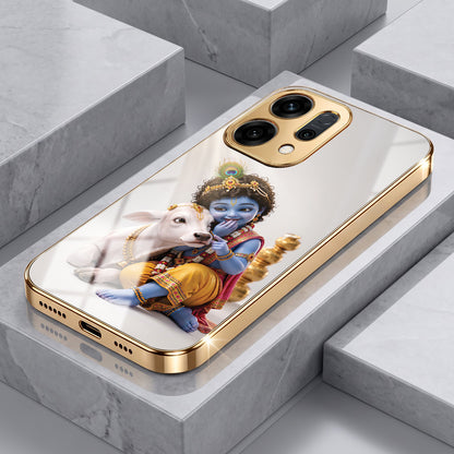 Oppo Reno 14 5G Bal Krishna Blessings Gold Electroplated Glass Phone Back Case