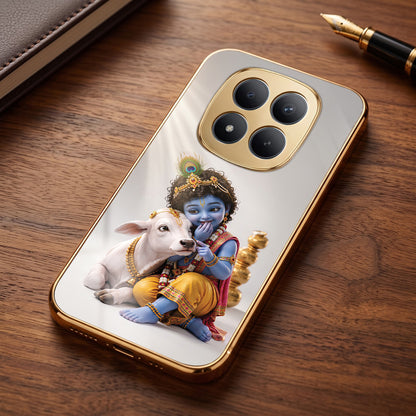 Redmi Note 15 Pro Plus 5G Bal Krishna Blessings Gold Electroplated Glass Phone Back Case